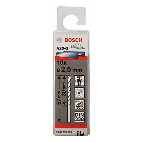 Jeu de 10 Mèches Métaux 2.5mm HSS-G BOSCH