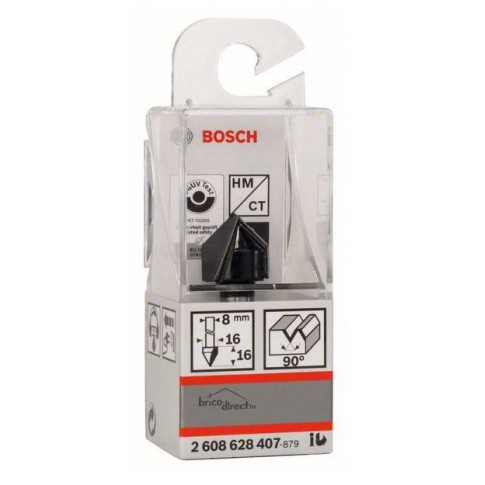 Fraise à Rainurer En V Bosch - Diamètre 8 Mm, Longueur 10 Mm, Angle 90° - Pour Rainures Décoratives, Travaux Calligraphiques