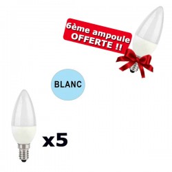 Lot de 5 Ampoules LED E14 de lustres Blanc Froid 6W PROLIGHT + 6ème ampoule OFFERTE !