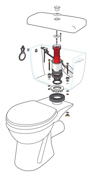 Mécanisme de chasse d'eau à tirette avec robinet flotteur à piston 1ER