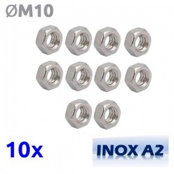 Pack de 10 écrous M10 en INOX A2 TOROZER