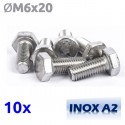 Pack de 10 Boulons tête HEX M6x20 en Inox A2 TOROZER