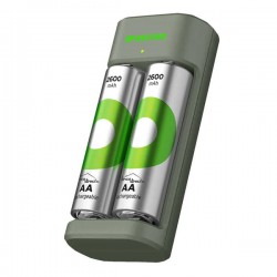 Chargeur pour 2 Piles AAA et AA avec 2 piles Rechargeables AA 2100mAh GP