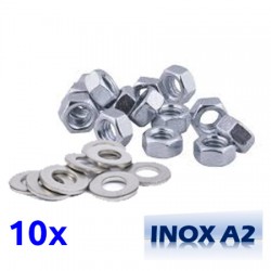 Pack de 10 écrous et rondelles M10 en INOX TOROZER