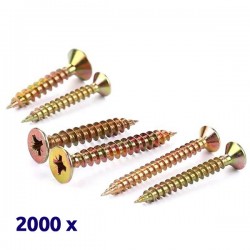Pack de 2000 vis Parker à bois jaunes 3x20