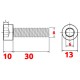 Pack de 4 vis à tête creuse HEX M8x30 en INOX TOROZER