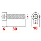 Pack de 10 vis à tête creuse HEX fraisée M6x30 en INOX TOROZER