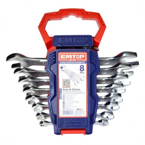 Jeu de 8 clés à fourche 6-22mm en Cr-V EMTOP 