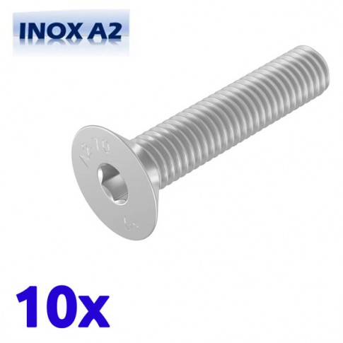 Pack de 10 vis à tête creuse HEX fraisée M6x30 en INOX TOROZER