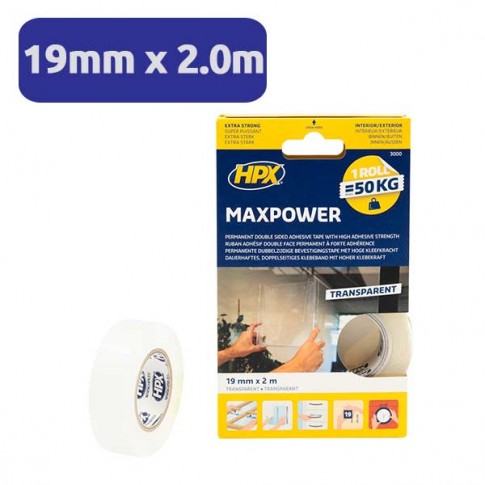 Adhésif double face transparent Extra fort 19mmx2M HPX 3000