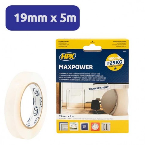 Adhésif double face transparent Extra fort 19mmx5M HPX 3000