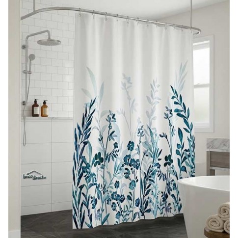 Rideau de douche Bleu Floral Aquarelle 180x200cm